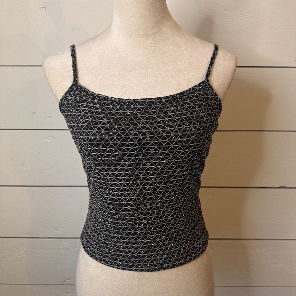 Y2K Eye Candy Baby Spaghetti Strap Tank Sm Sparkle Metallic‎ Crop Going Out Club